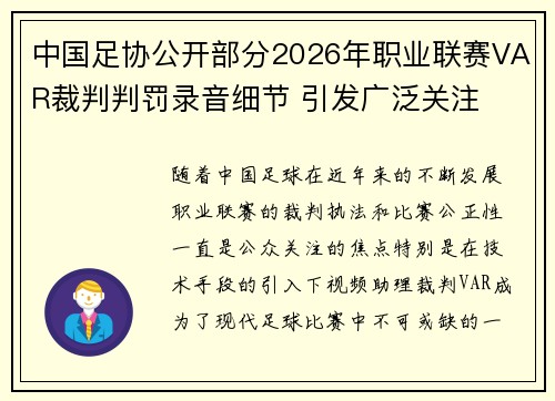 中国足协公开部分2026年职业联赛VAR裁判判罚录音细节 引发广泛关注